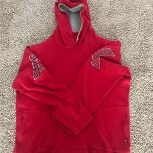 Vintage Armani Exchange Red Pullover Hoodie XXL With Large Arm Patches